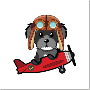 Cute schnauzer is in a vintage plane Posters and Art